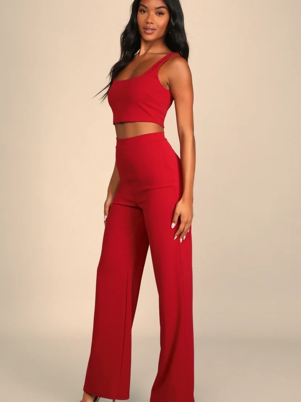 Lulu's Red High-Waist Wide-Leg Crop Set
